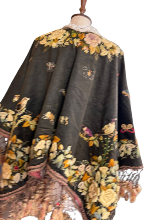 Madeline, 19th C embroidered cape with lace collar