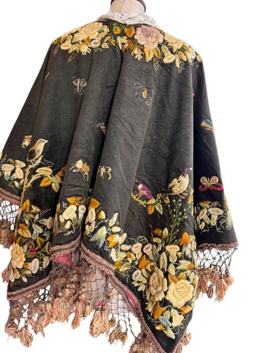 Madeline, 19th C embroidered cape with lace collar