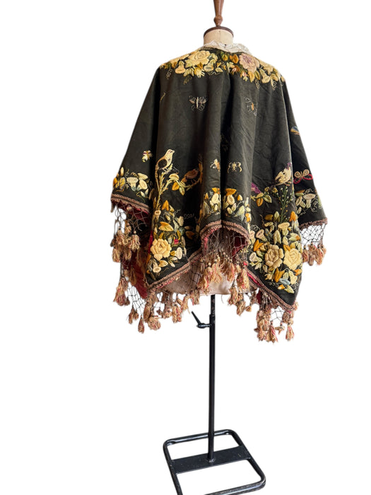 Madeline, 19th C embroidered cape with lace collar