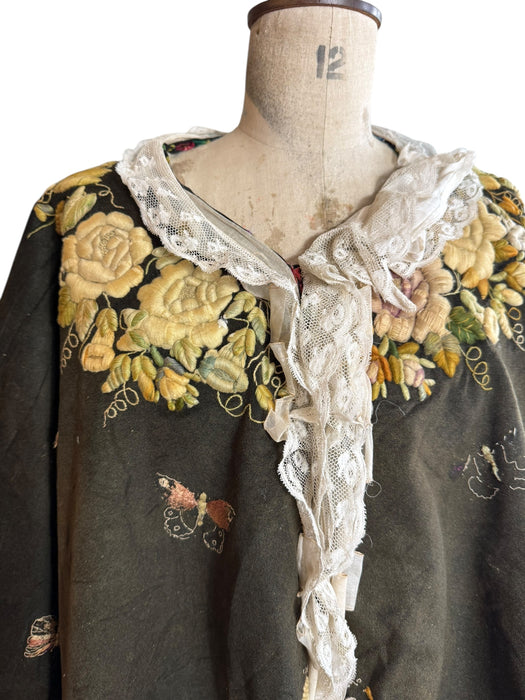 Madeline, 19th C embroidered cape with lace collar