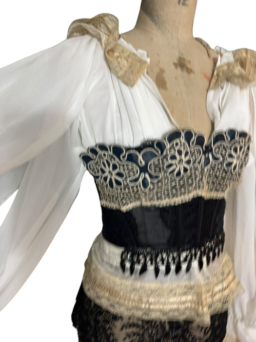 Pluto, reworked corseted lace and beaded poet blouse