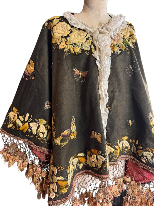 Madeline, 19th C embroidered cape with lace collar
