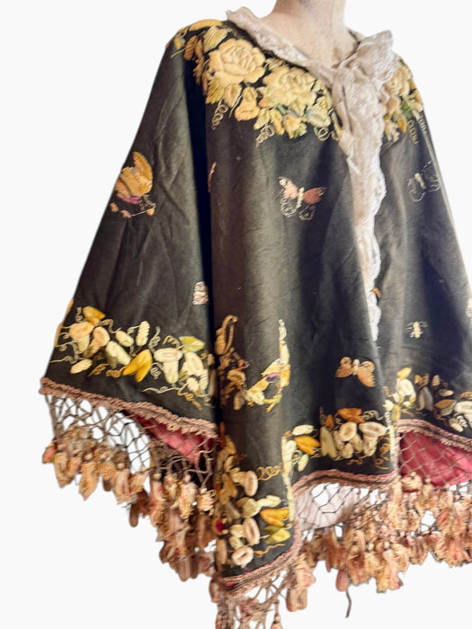 Madeline, 19th C embroidered cape with lace collar