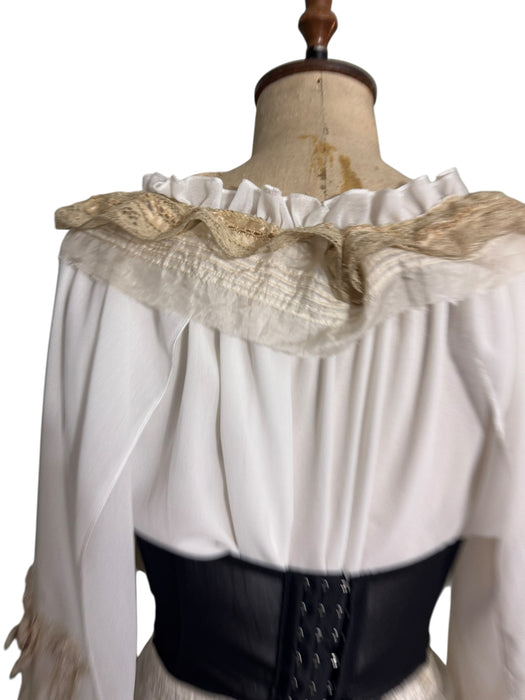 Pluto, reworked corseted lace and beaded poet blouse