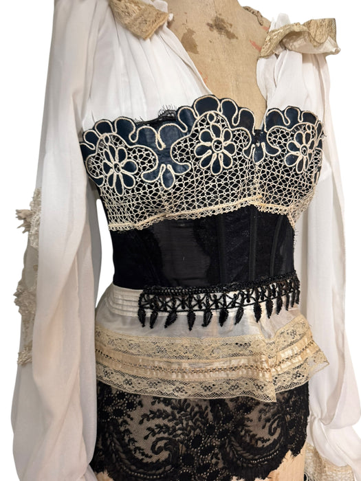 Pluto, reworked corseted lace and beaded poet blouse