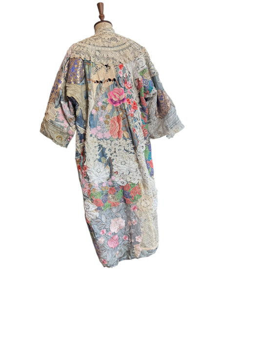 Blaine, reworked patchwork 40s silk embroidered floral kimono