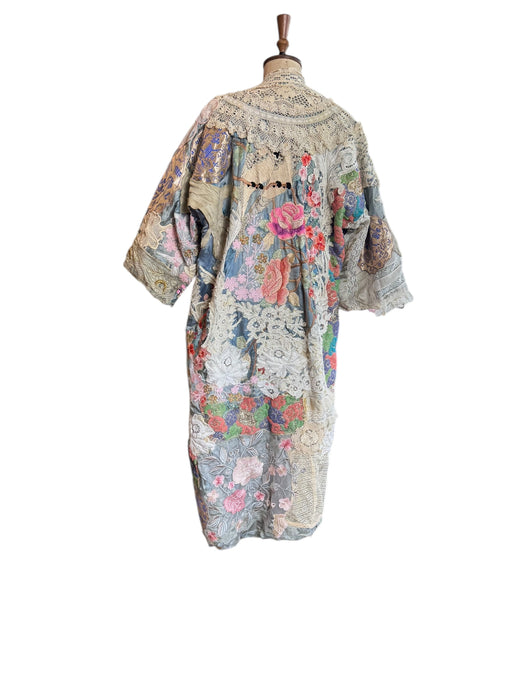 Blaine, reworked patchwork 40s silk embroidered floral kimono