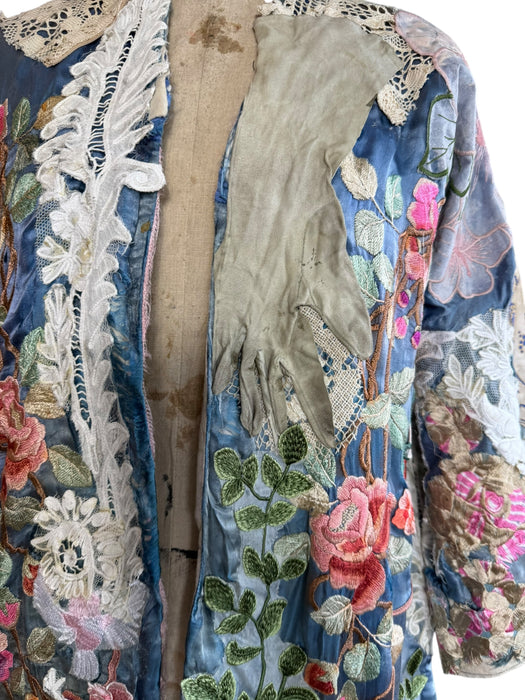Blaine, reworked patchwork 40s silk embroidered floral kimono