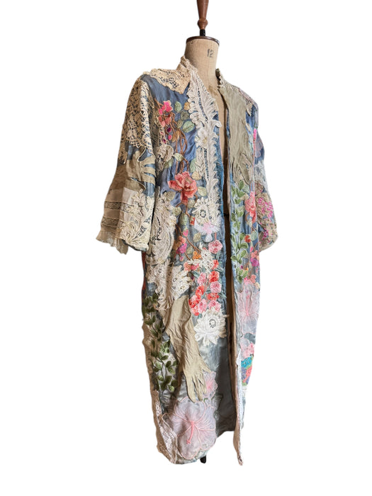 Blaine, reworked patchwork 40s silk embroidered floral kimono