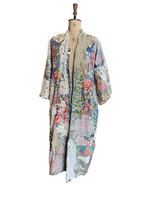 Blaine, reworked patchwork 40s silk embroidered floral kimono