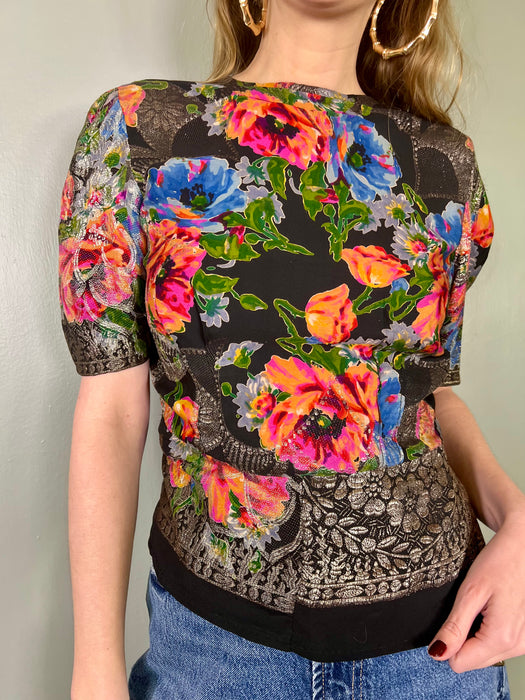 Poppy, 30s lamé floral top