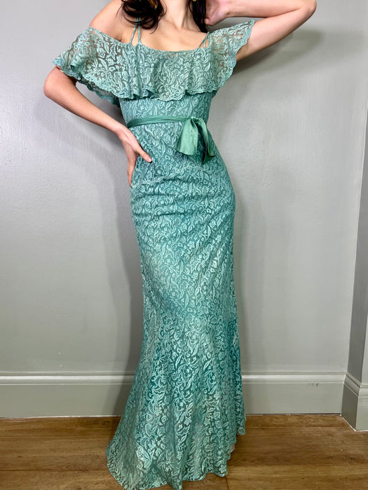 Tallia, teal 30s lace, bias cut dress