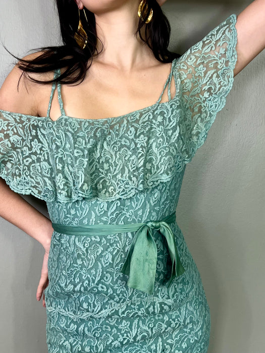 Tallia, teal 30s lace, bias cut dress