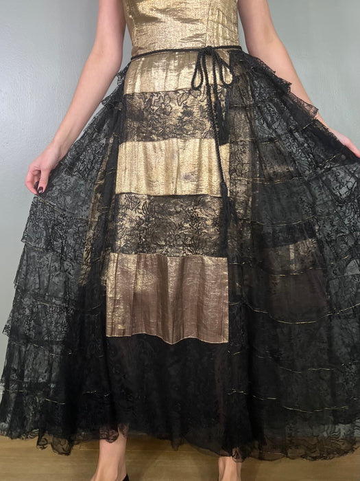 Astrid, 30s gold and black lace dress