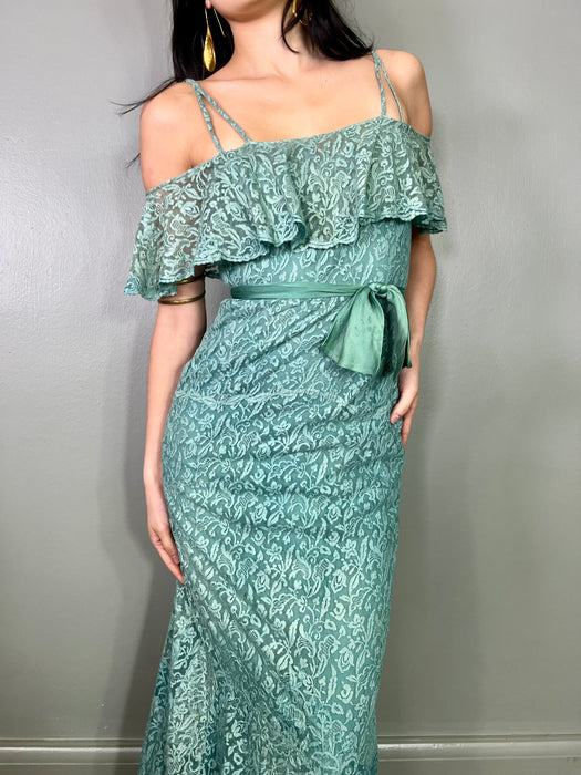 Tallia, teal 30s lace, bias cut dress