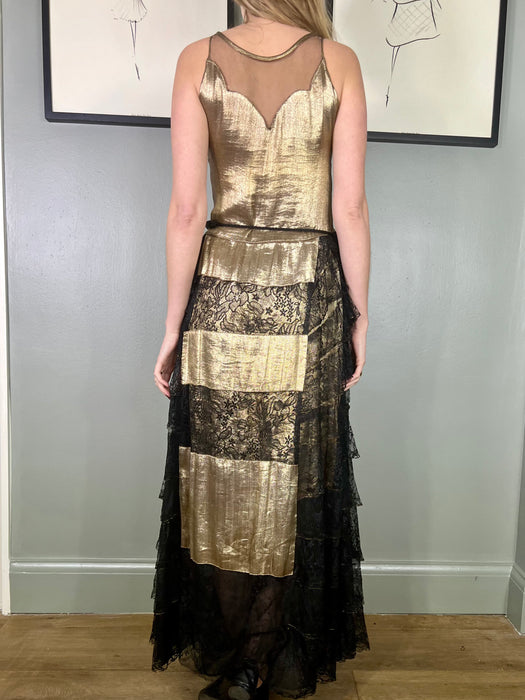 Astrid, 30s gold and black lace dress