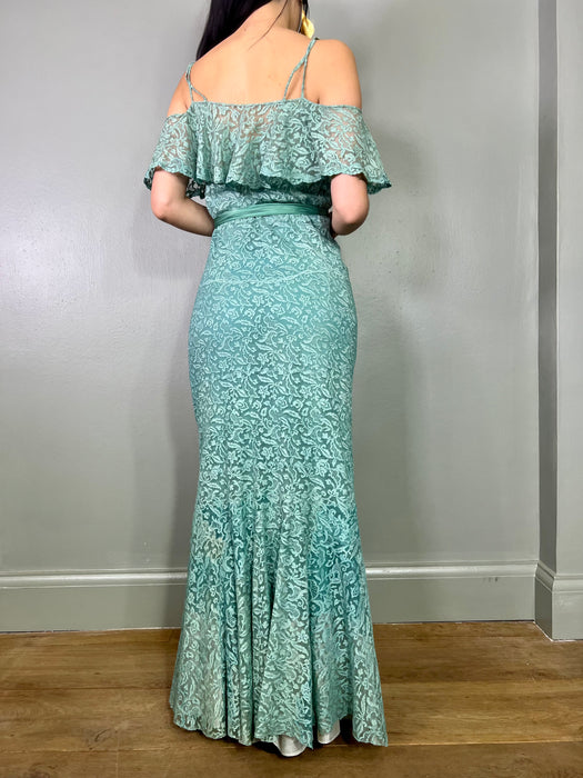 Tallia, teal 30s lace, bias cut dress