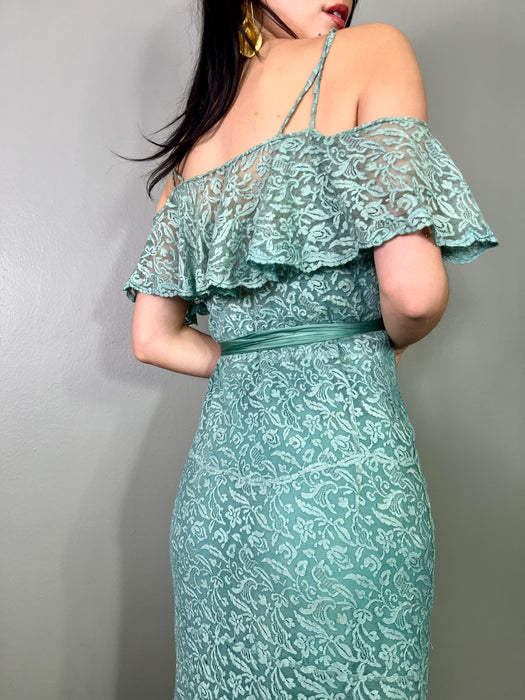 Tallia, teal 30s lace, bias cut dress