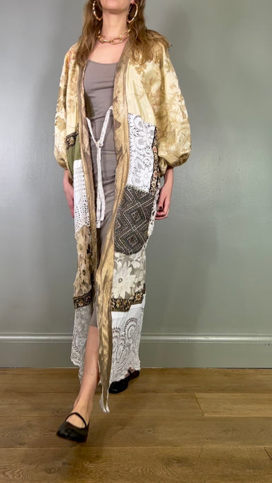 Moro, embroidered and crochet patchwork coat