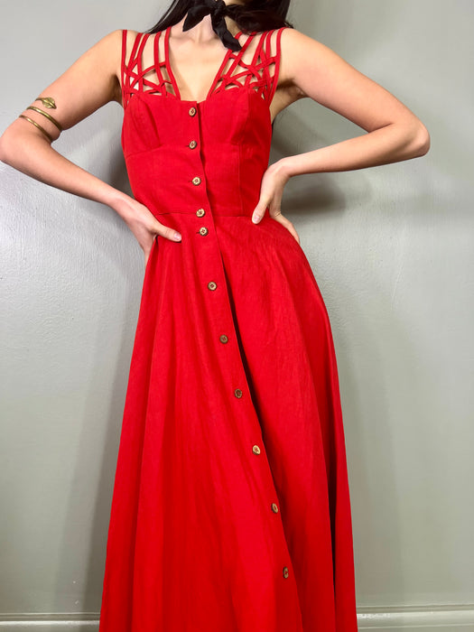 Anca, red vintage button down dress