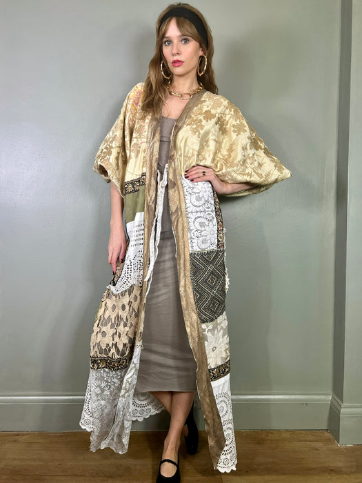 Moro, embroidered and crochet patchwork coat