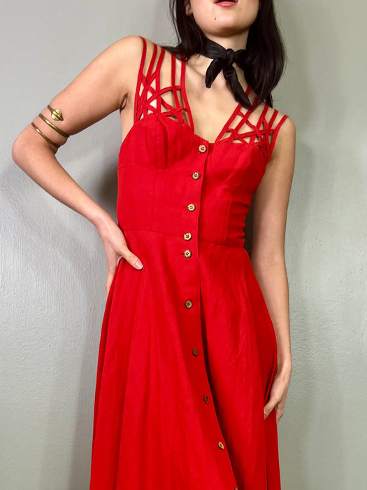 Anca, red vintage button down dress