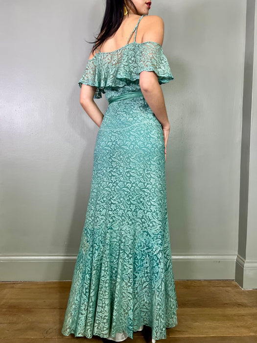 Tallia, teal 30s lace, bias cut dress