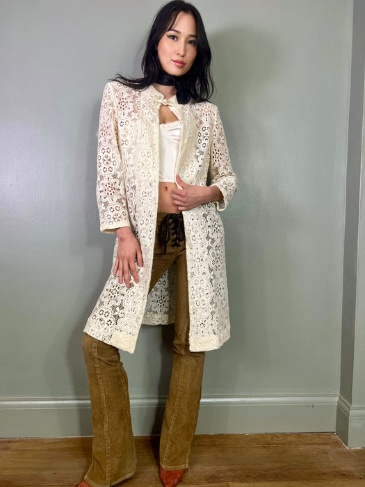 Charlie, white lace 70s coat