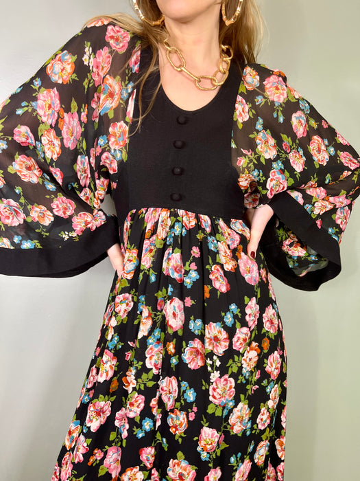 Connie, 70s floral wide sleeve dress