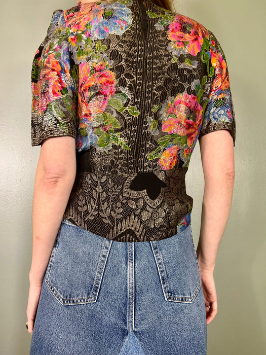 Poppy, 30s lamé floral top