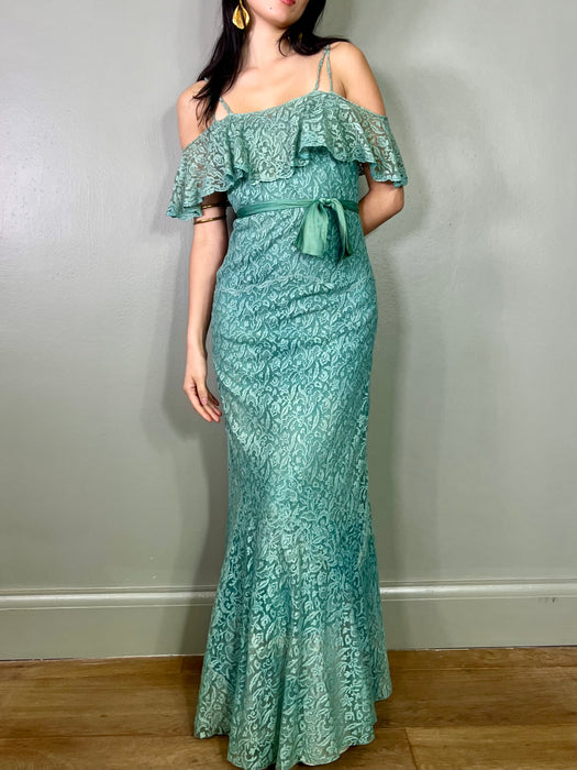 Tallia, teal 30s lace, bias cut dress