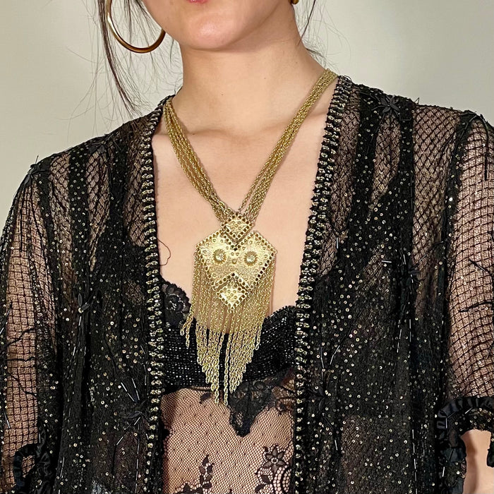 Kane, gold fringed 70s multi chain necklace