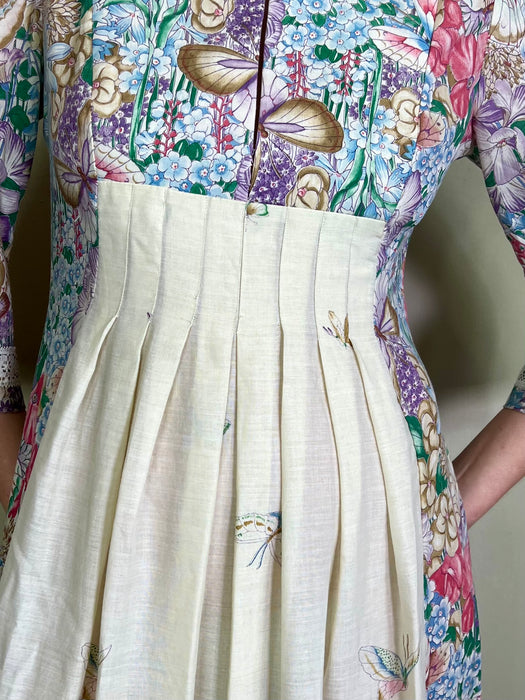 Bluebell, pleated front cotton vintage dress