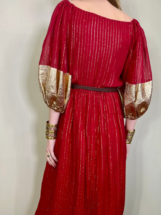 Mina, vintage red and gold silk dress