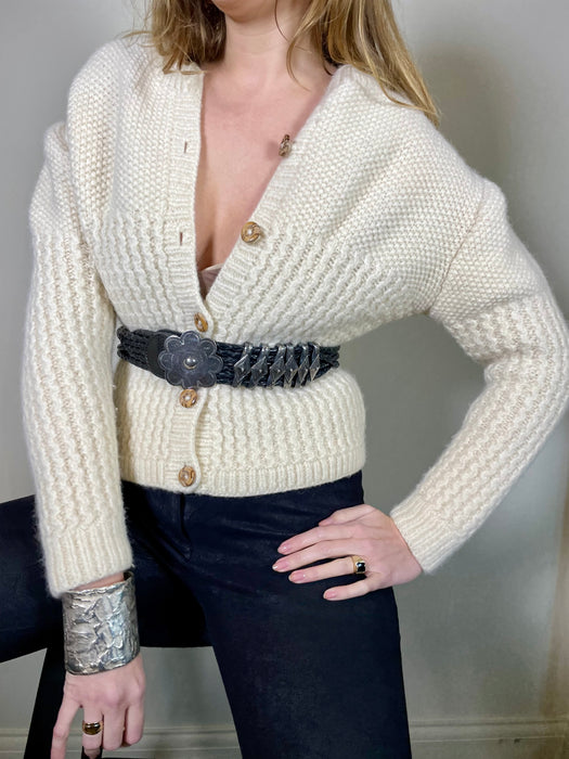 Birdie, cream knit fitted cardigan