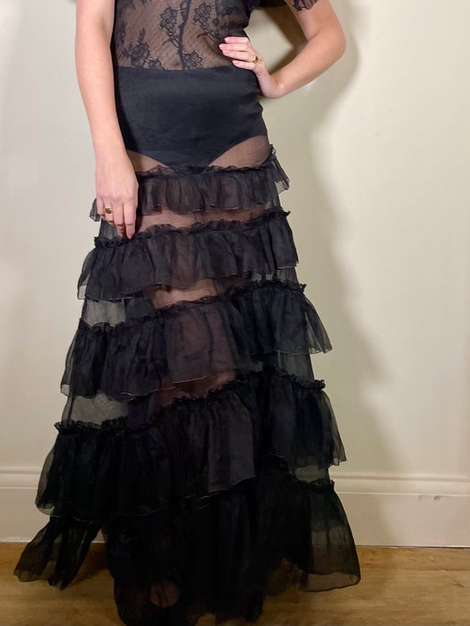 Hana, 30s black organza tiered dress