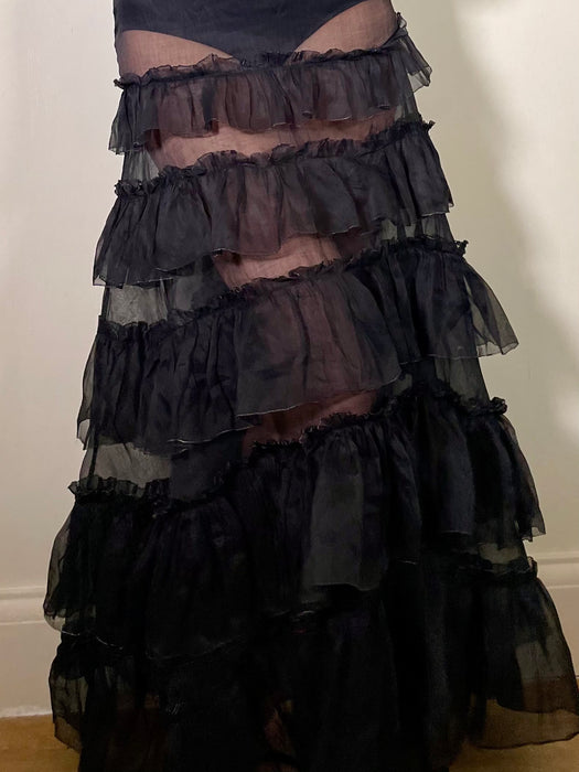 Hana, 30s black organza tiered dress