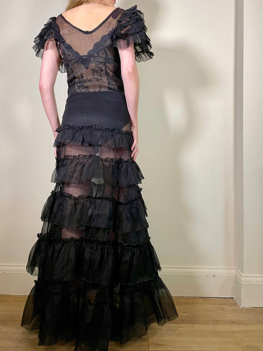 Hana, 30s black organza tiered dress