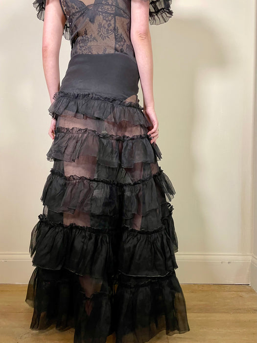 Hana, 30s black organza tiered dress