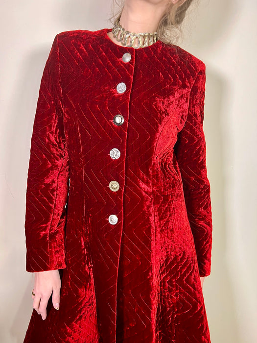 Lola, vintage quilted ruby red velvet coat