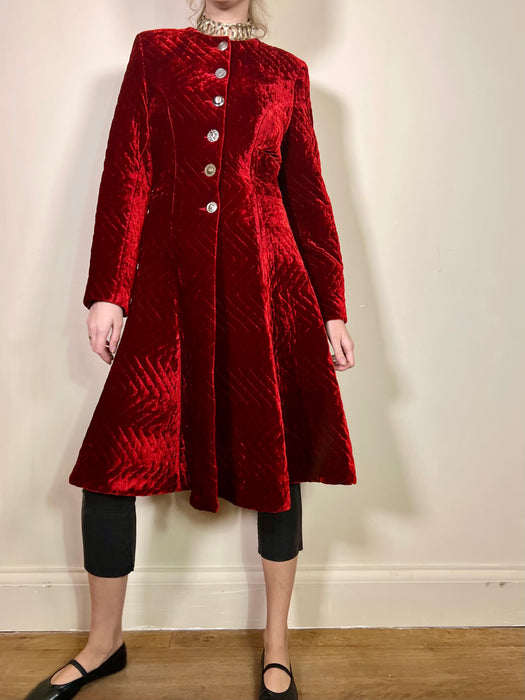 Lola, vintage quilted ruby red velvet coat