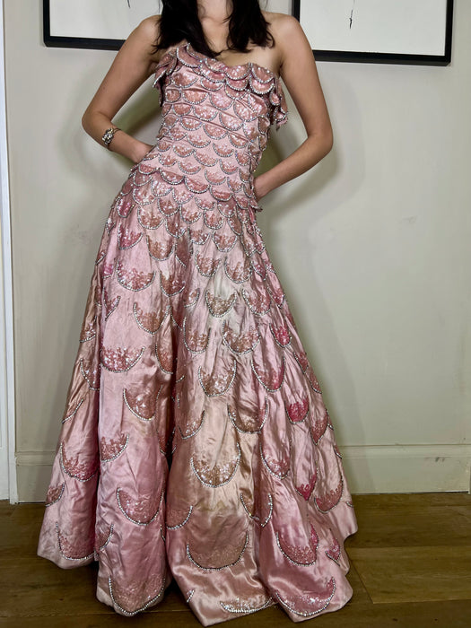 Eliane, 20s pink silk and diamanté gown