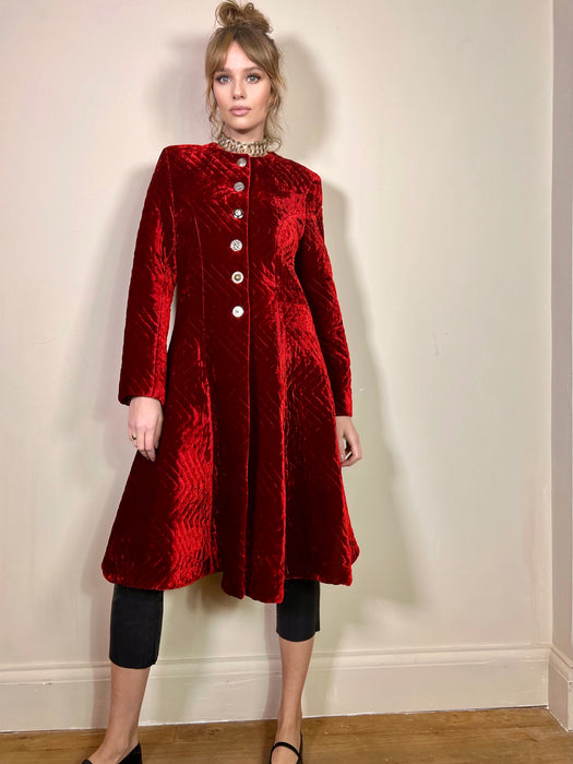 Afterlife Julieta damson red crushed velvet coat - Conscious Apparel