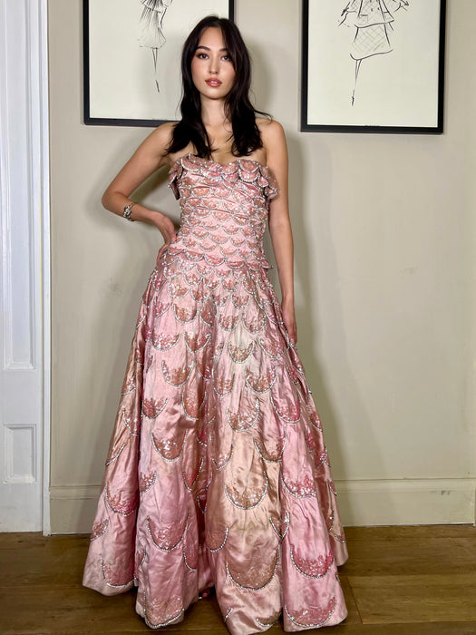 Eliane, 20s pink silk and diamanté gown