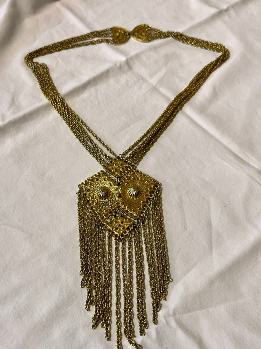 Kane, gold fringed 70s multi chain necklace