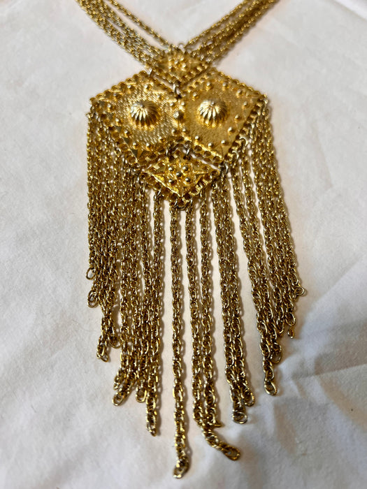 Kane, gold fringed 70s multi chain necklace