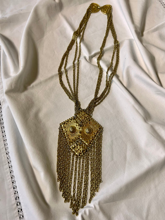 Kane, gold fringed 70s multi chain necklace