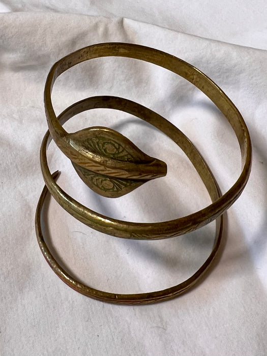 Cobra, 20s brass etched snake bracelet