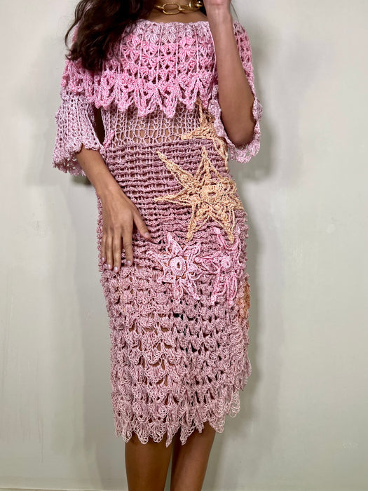 Laney, vintage pink crochet dress