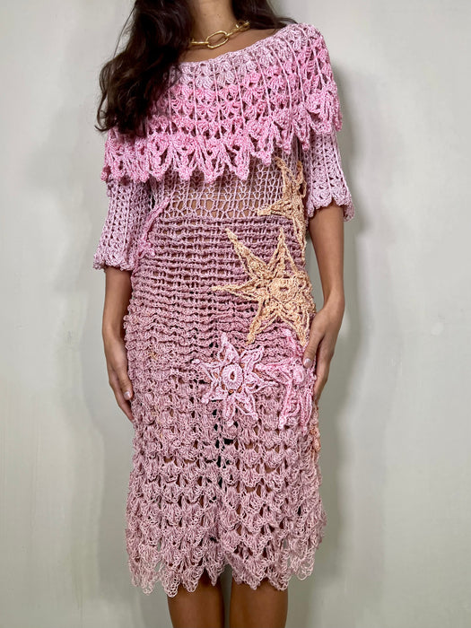 Laney, vintage pink crochet dress